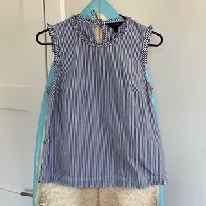 J. Crew Navy and White Striped Ruffle Sleeve Blouse